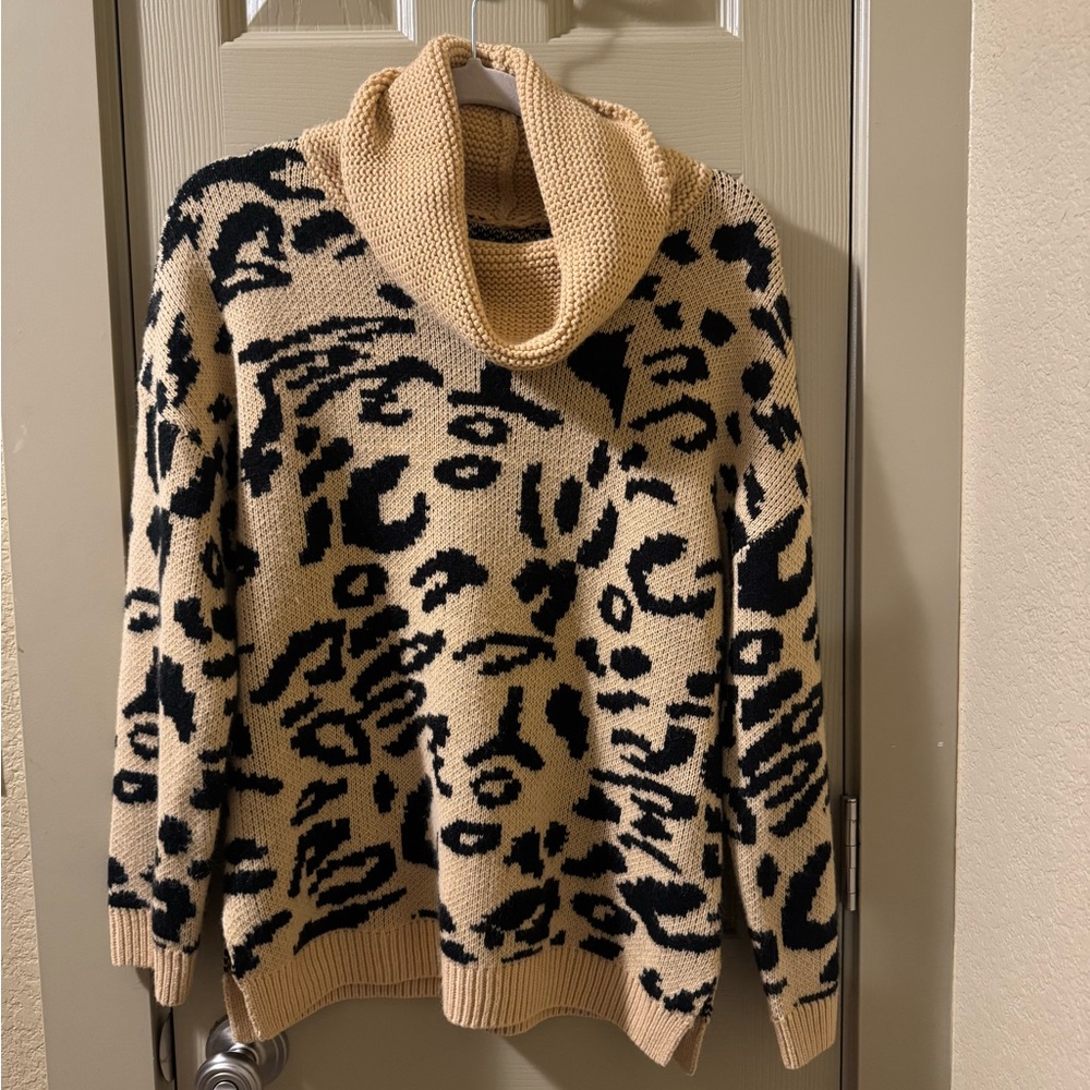 Leopard Print Cowl Neck Sweater